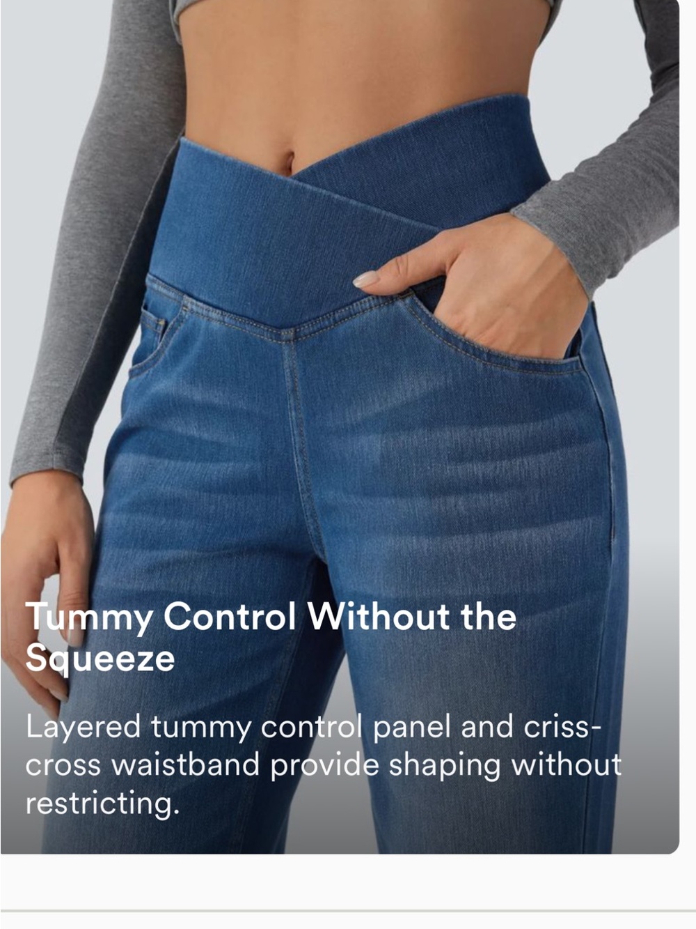 High-Waist V-Crossover Wide Leg Jeans - Dark Blue - Picture 3 of 16